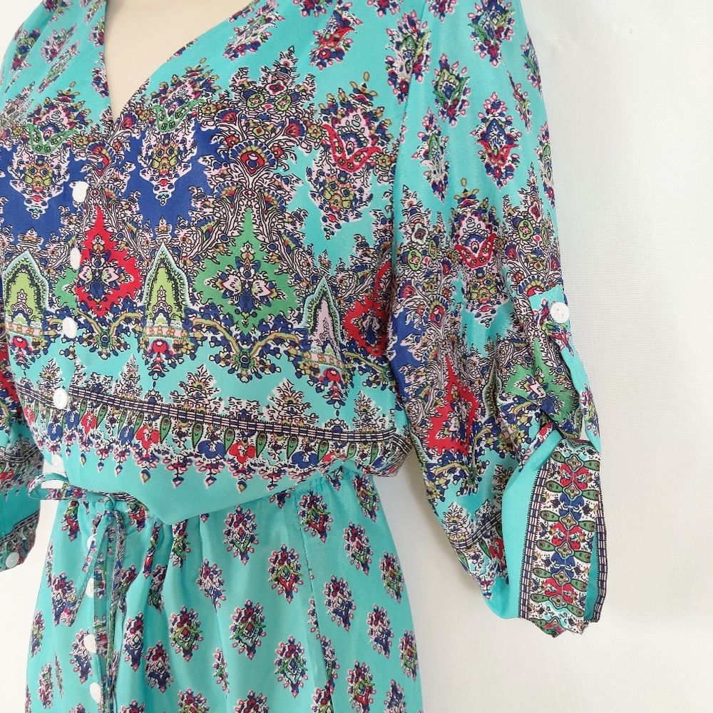 Maxi boho print dress duster cover up size large